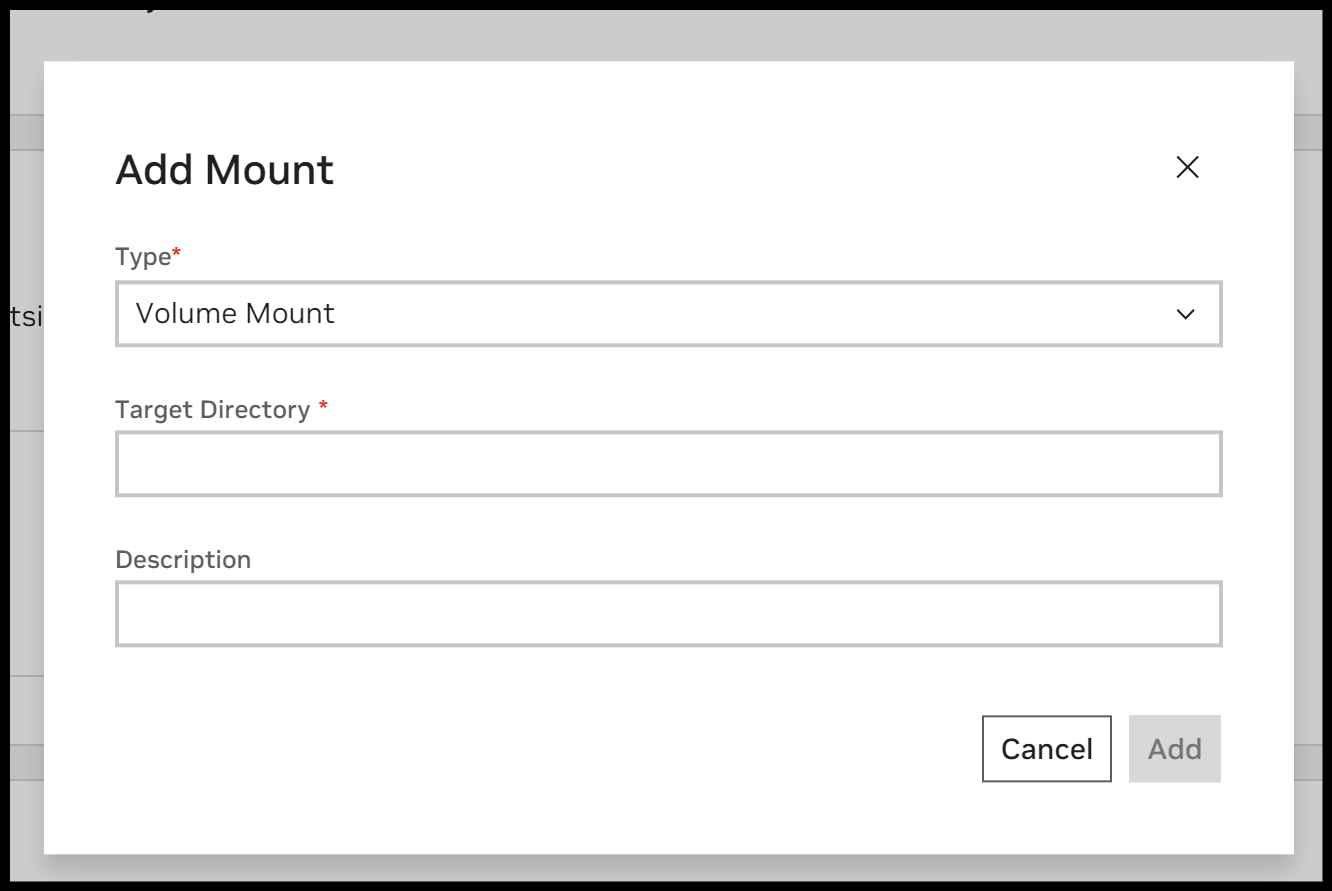 Screenshot of the mount model with volume mount selected.