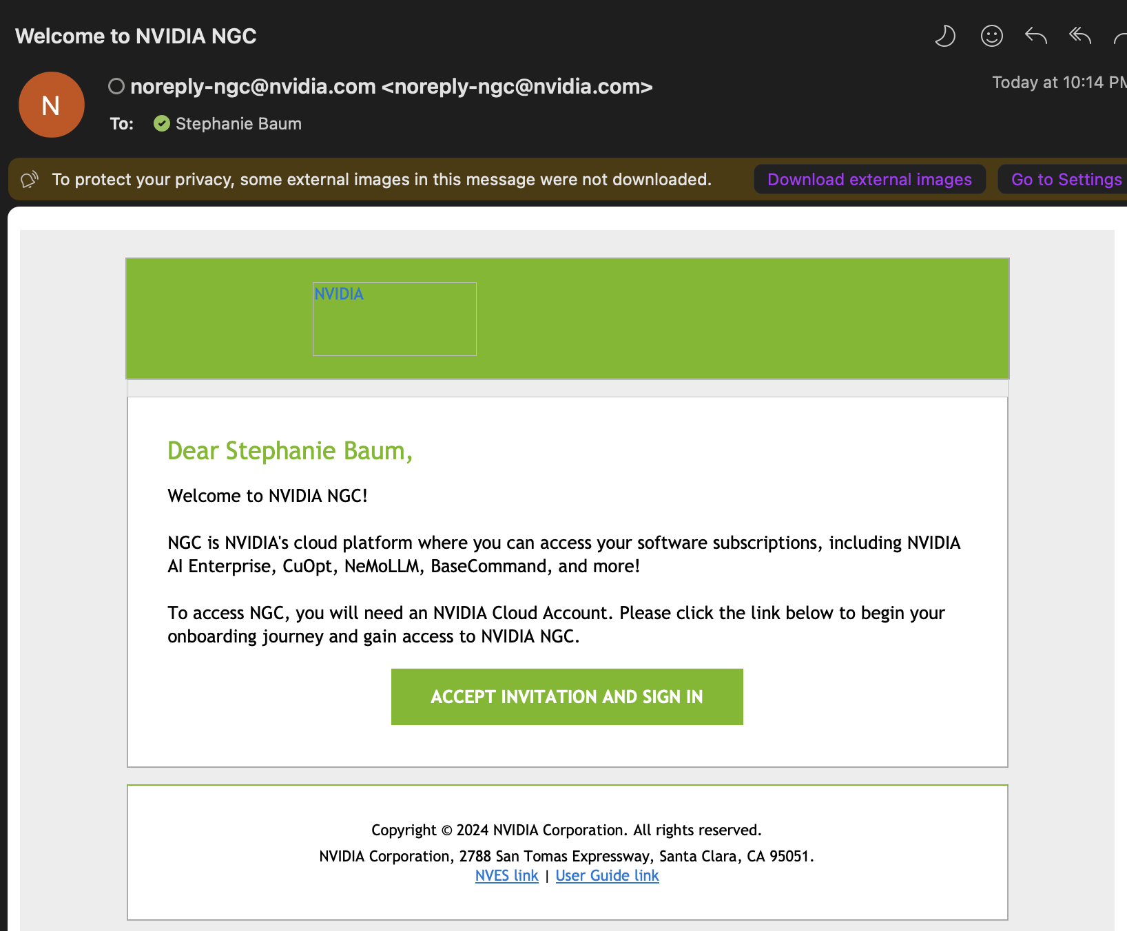 NGC Invitation Email