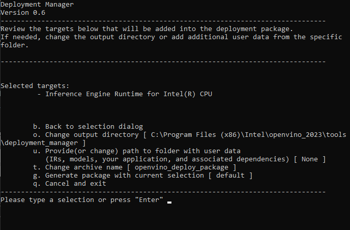 Deployment Manager configuration dialog