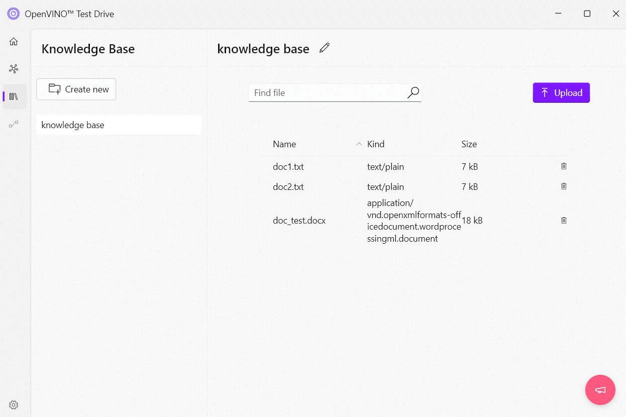 creating a knowledge base for RAG in test drive