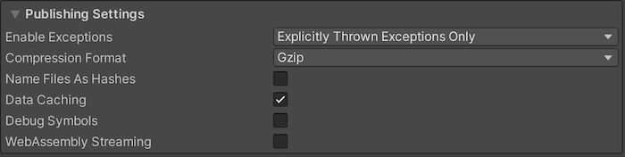 Publishing settings for the WebGL platform