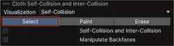 Select cloth particles button