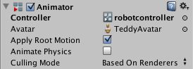 The Teddy GameObject with its Animator Controller set to the same controller as the Kyle GameObject.