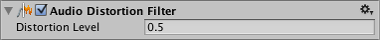 The AudioGroup Inspector displays the configurable property of an Audio Distortion Filter.