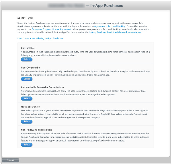 Product Type selection screen.