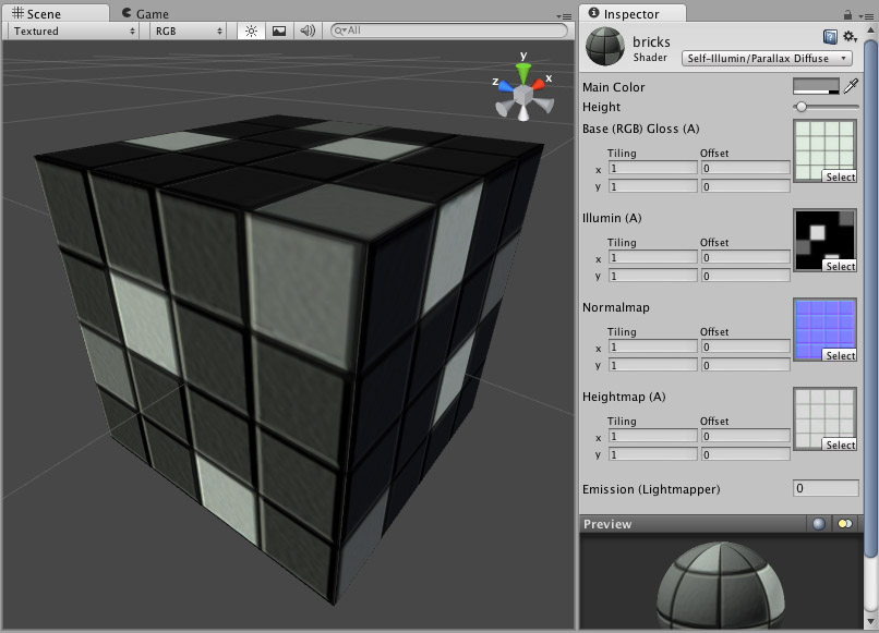 Self-Illuminated Parallax Diffuse shader.