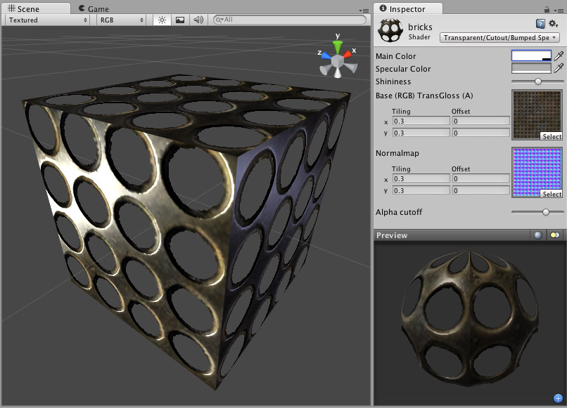 Transparent Cutout Bumped Specular shader.