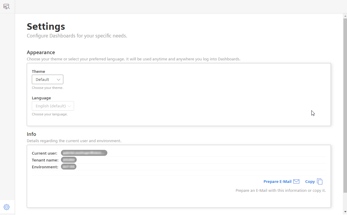 Dashboards settings