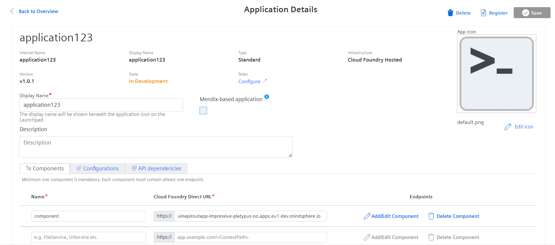 Application registration