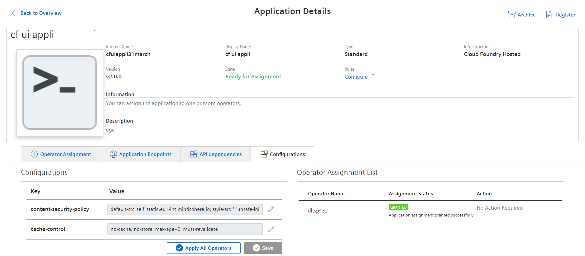 Configuration tab