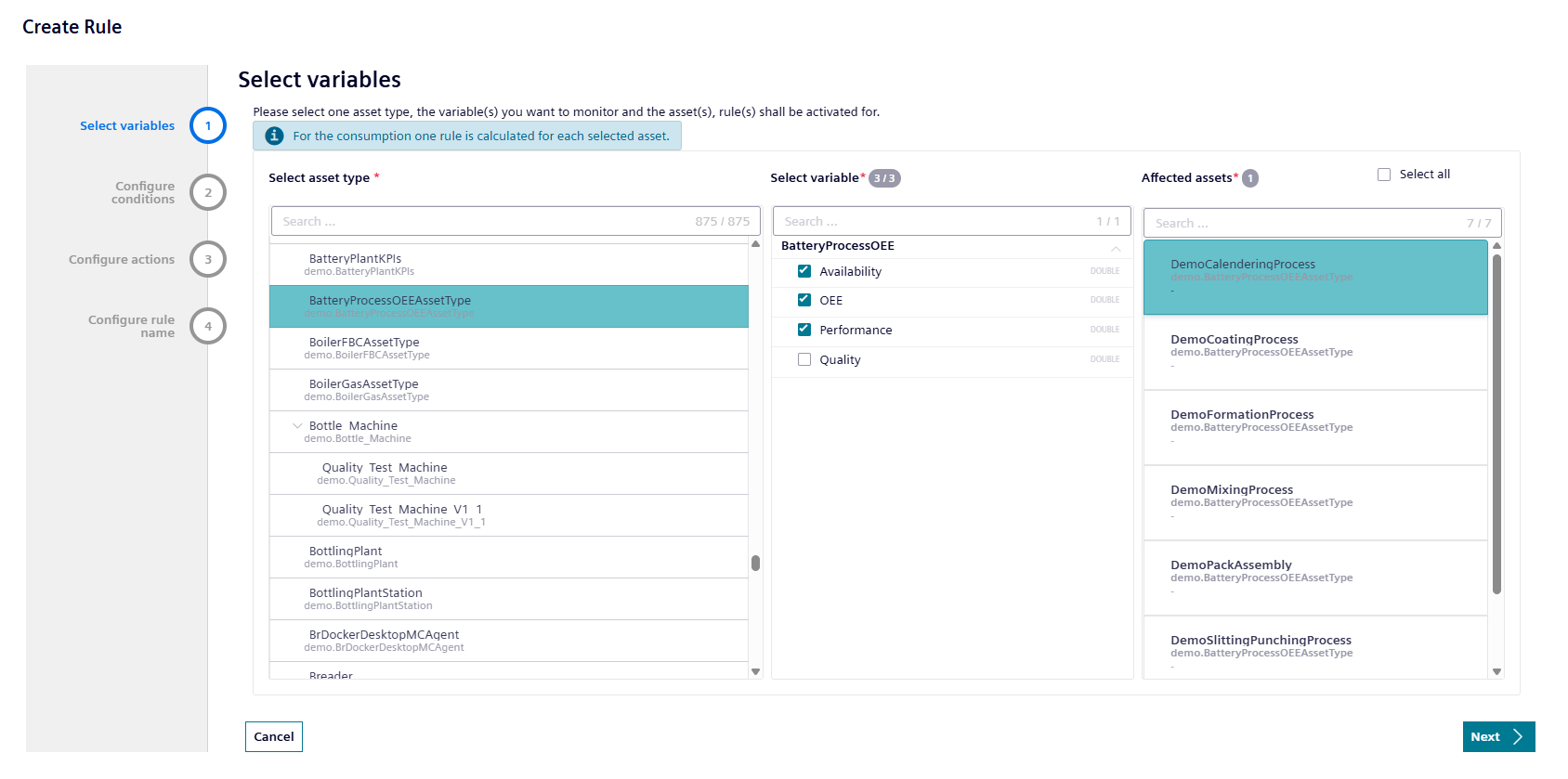 Select variables