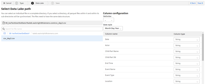 Select data lake file