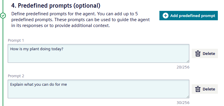 Create agent - use predefined prompts