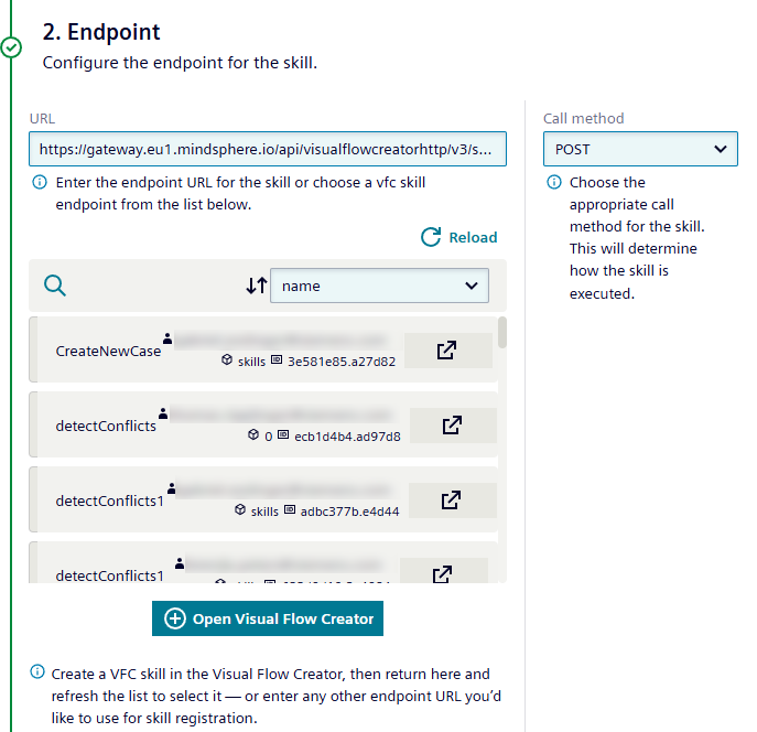 Create skill - set endpoint