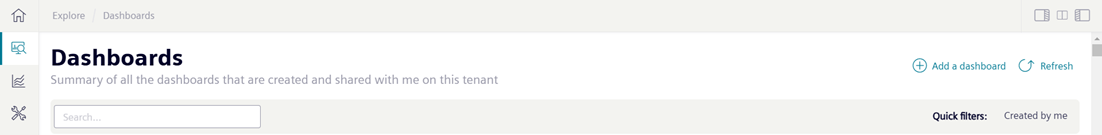 Dashboard Overview Header with search and quick filter