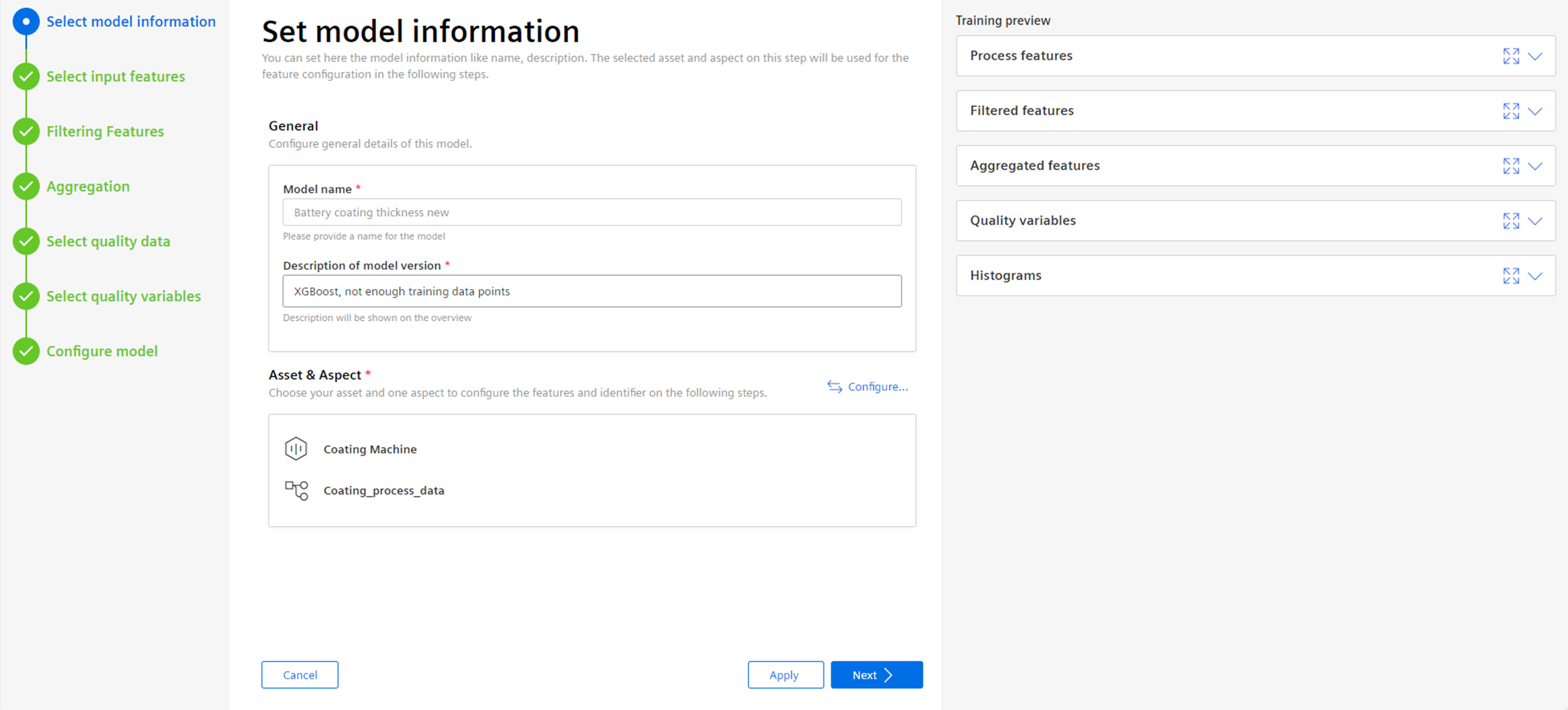 Select Model information