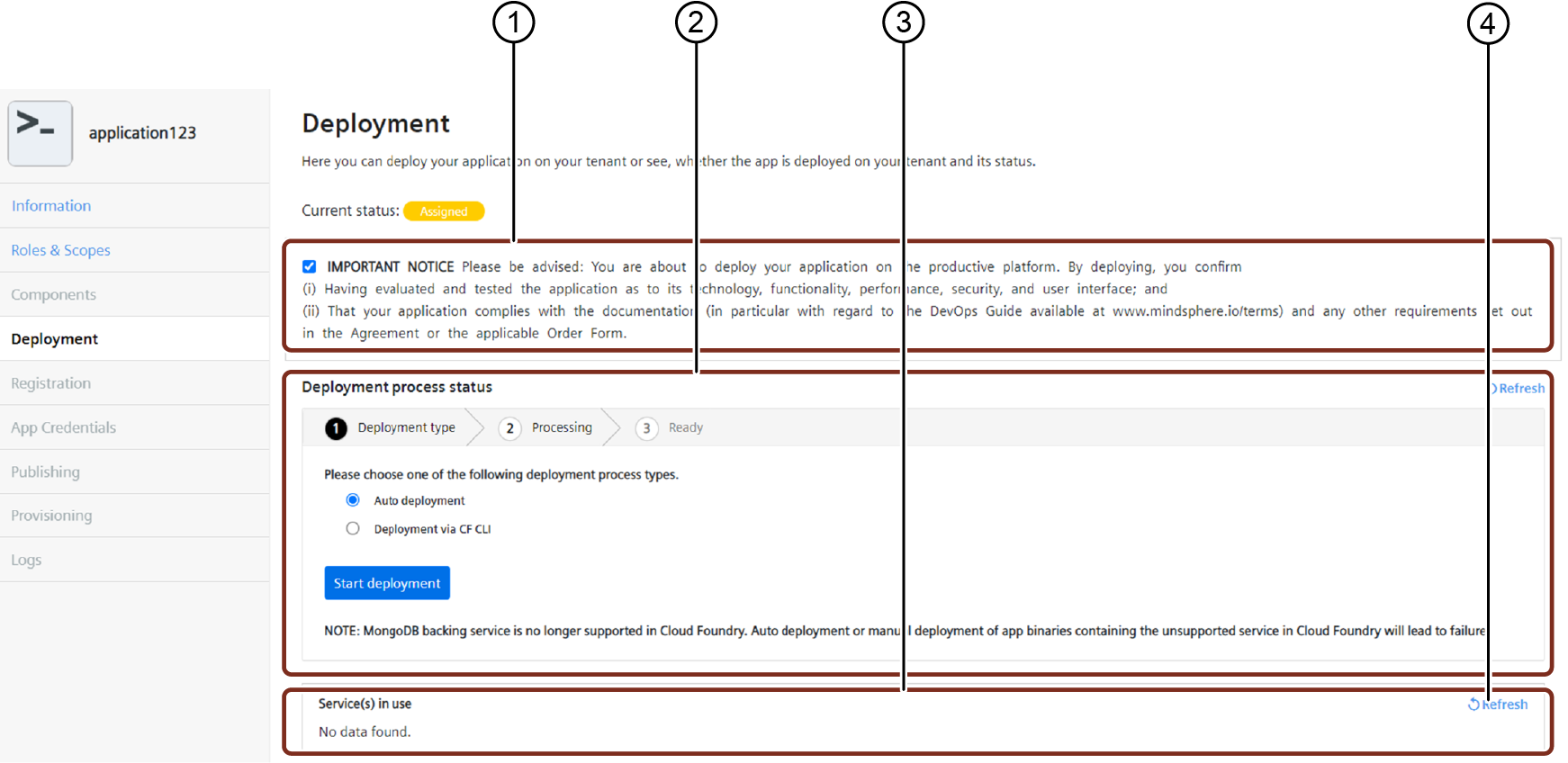 Deployment tab
