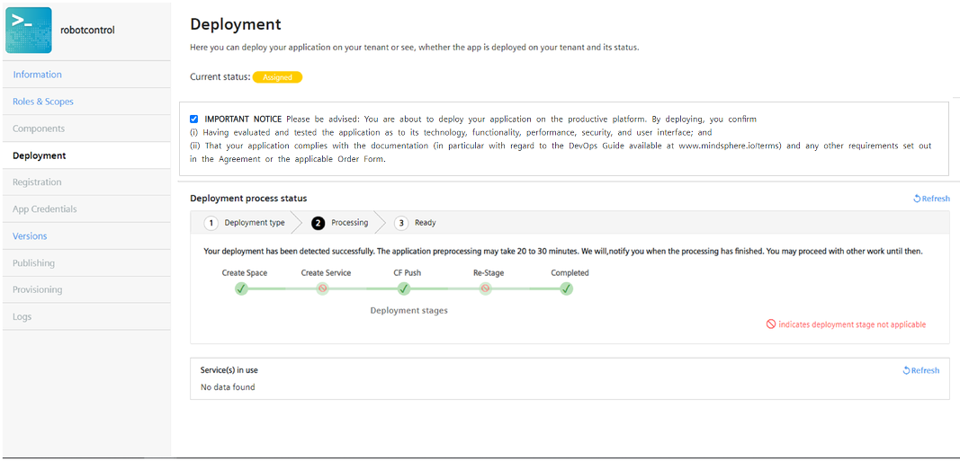 Processing of application