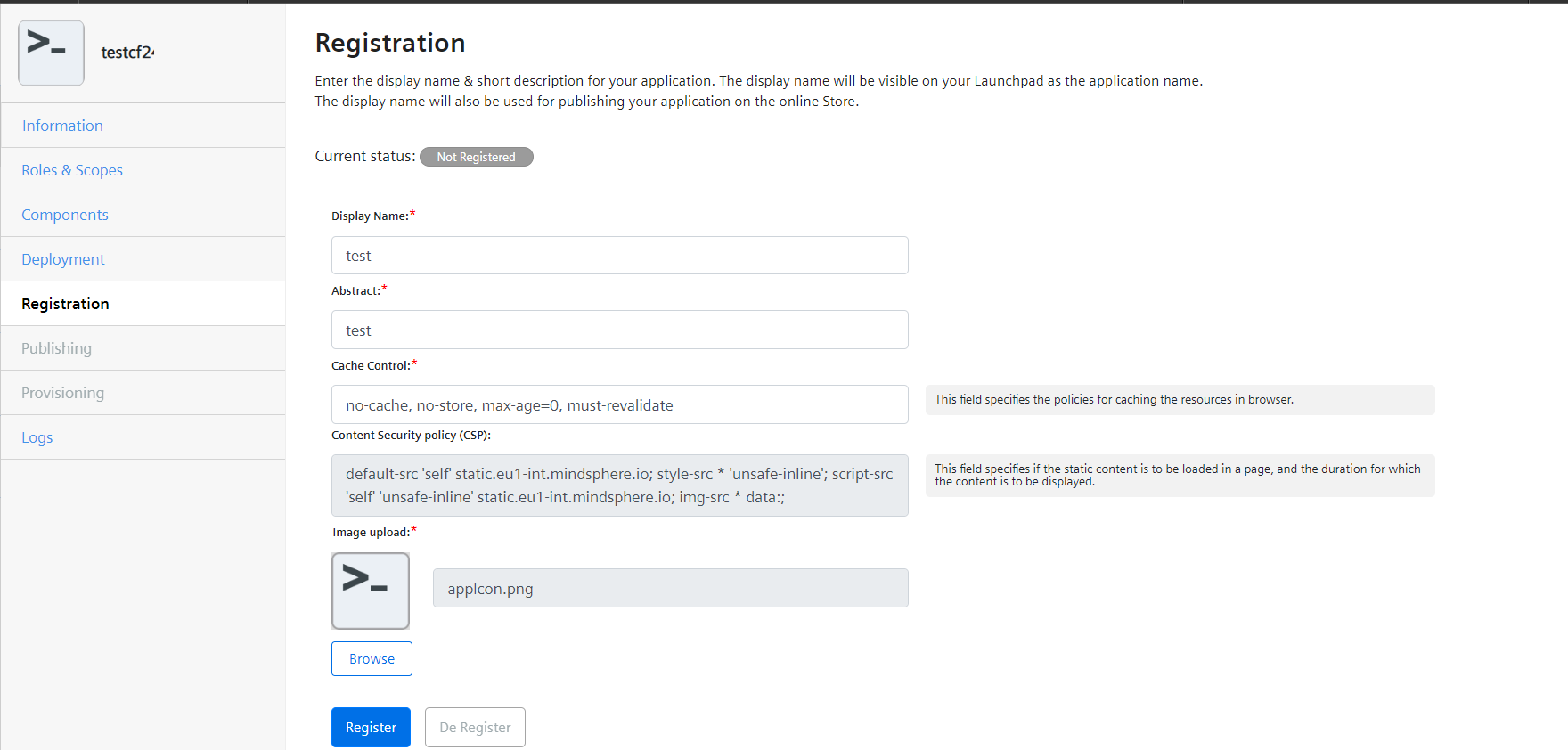 Register CF application