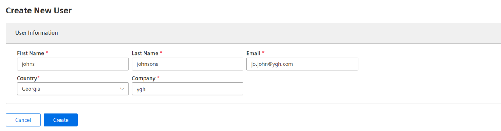 User Details pop-up