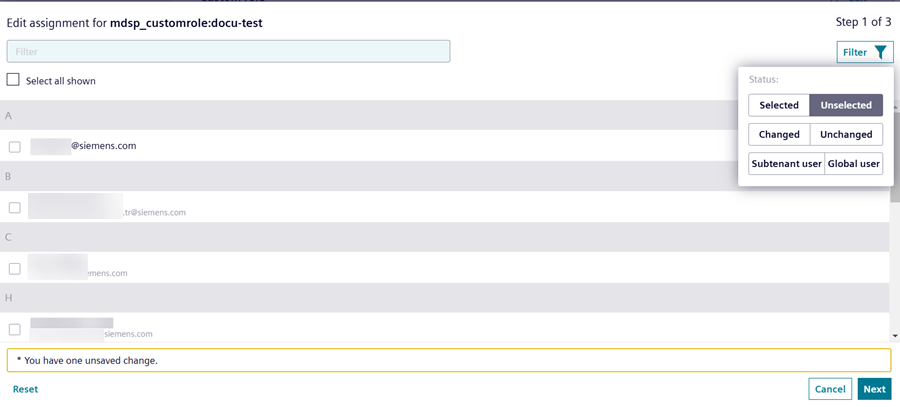 Edit assignment screen