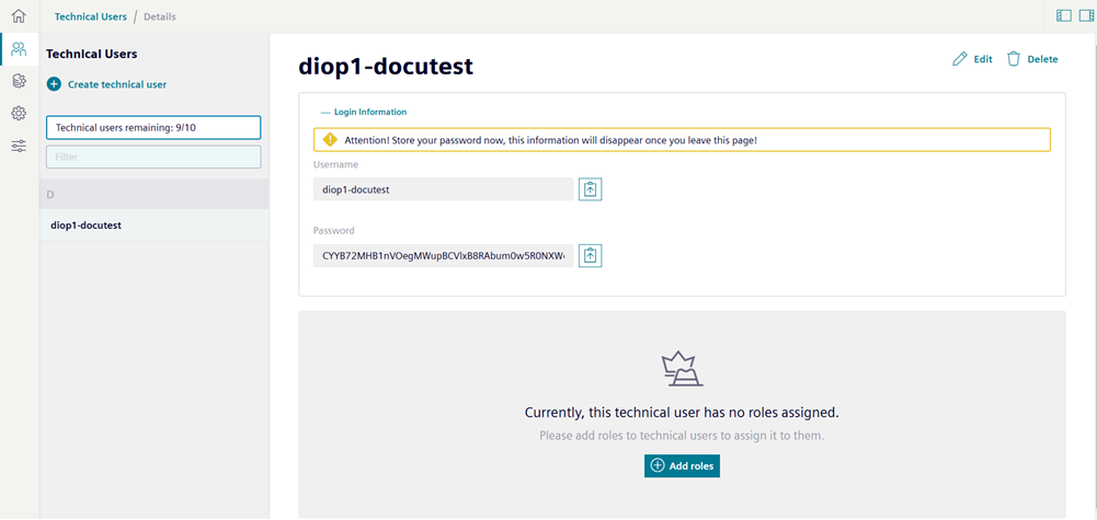 Technical User Created