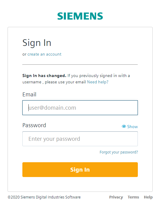 Log in to Siemens Digital Industry Software