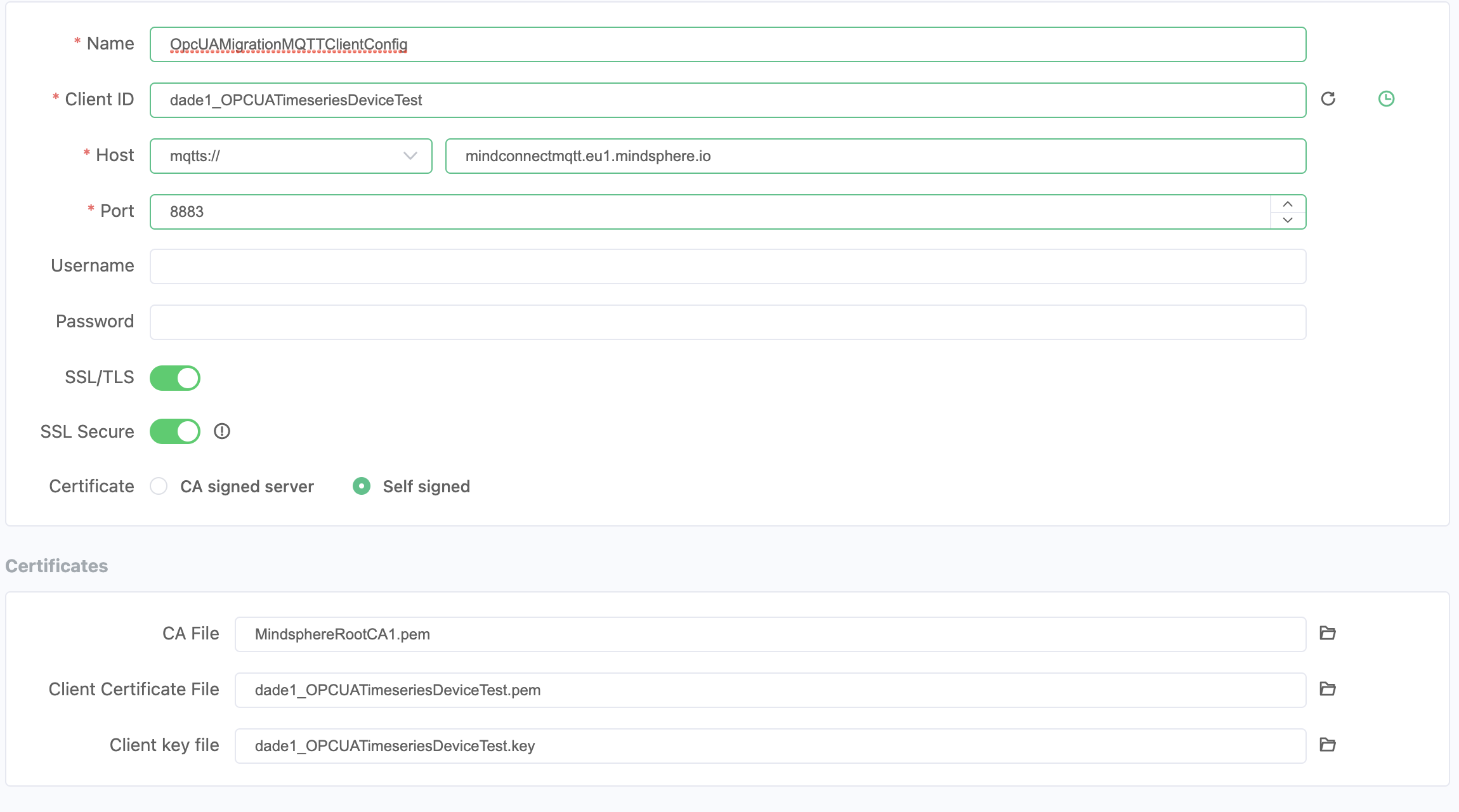 MQTT Client Configuration