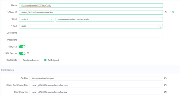 MQTT client configuration