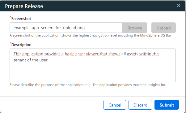 Fill in Prepare Release dialogue for self-hosted applications in Developer Cockpit