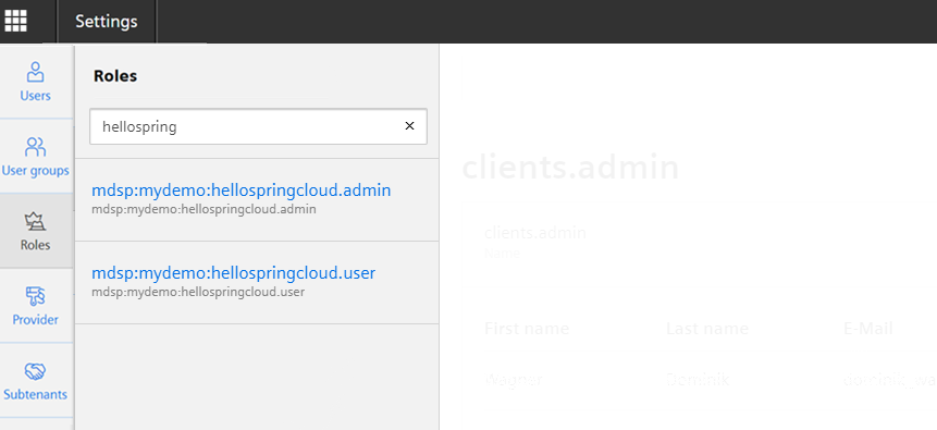Search application Roles