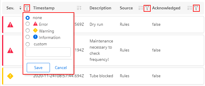 Show generic filter in header for supported columns