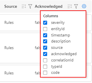 Show menu to hide and show columns