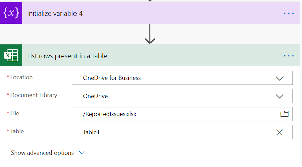 Fill the excel rows in the flow