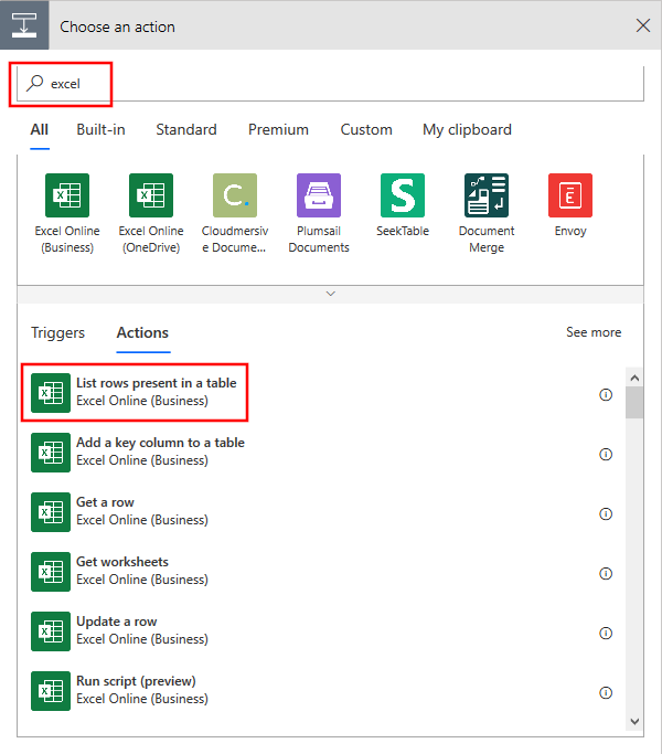 Add excel rows into the flow