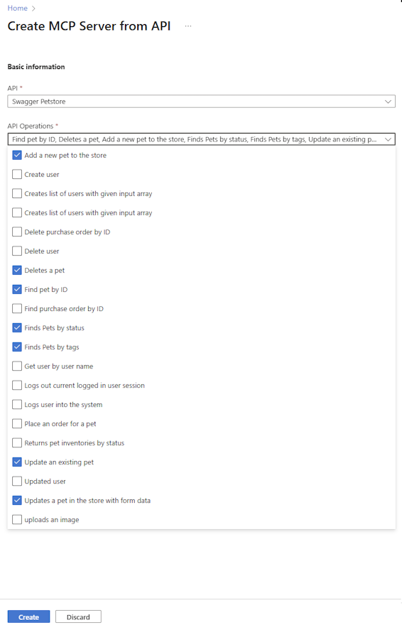 Screenshot of creating an MCP server in the portal.