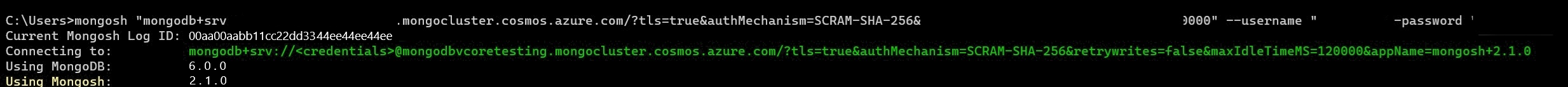 Screenshot that shows a password as a part of a connection string.