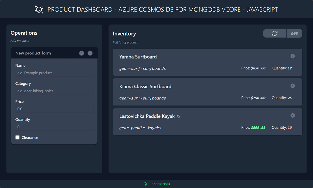 Screenshot of the running web application.