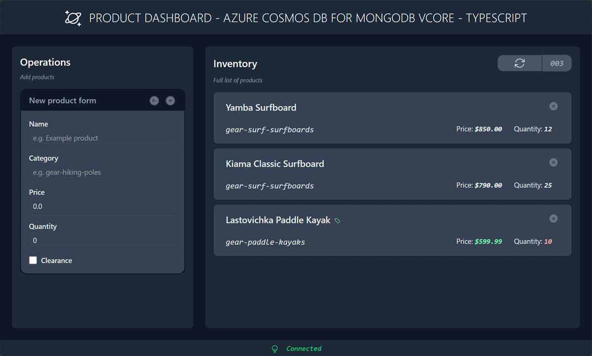 Screenshot of the running web application.