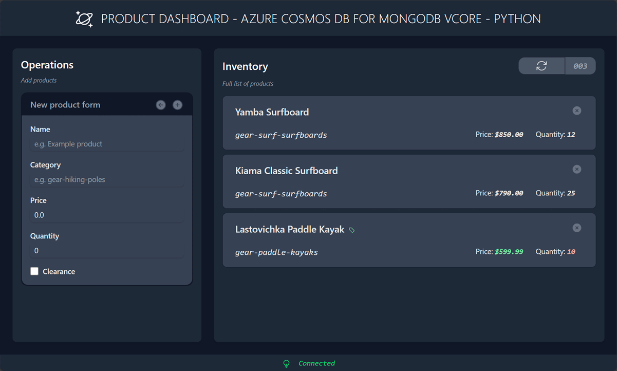 Screenshot of the running web application.
