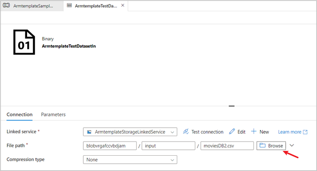 Screenshot of the source dataset, with the Browse button highlighted.