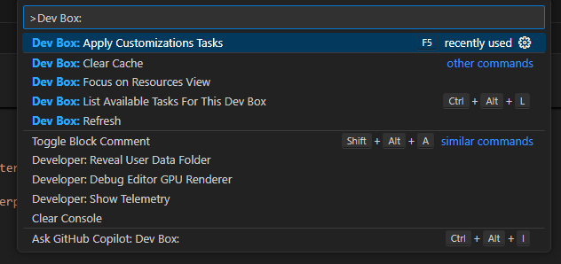 Screenshot of the Apply Customization Tasks option in Visual Studio Code.