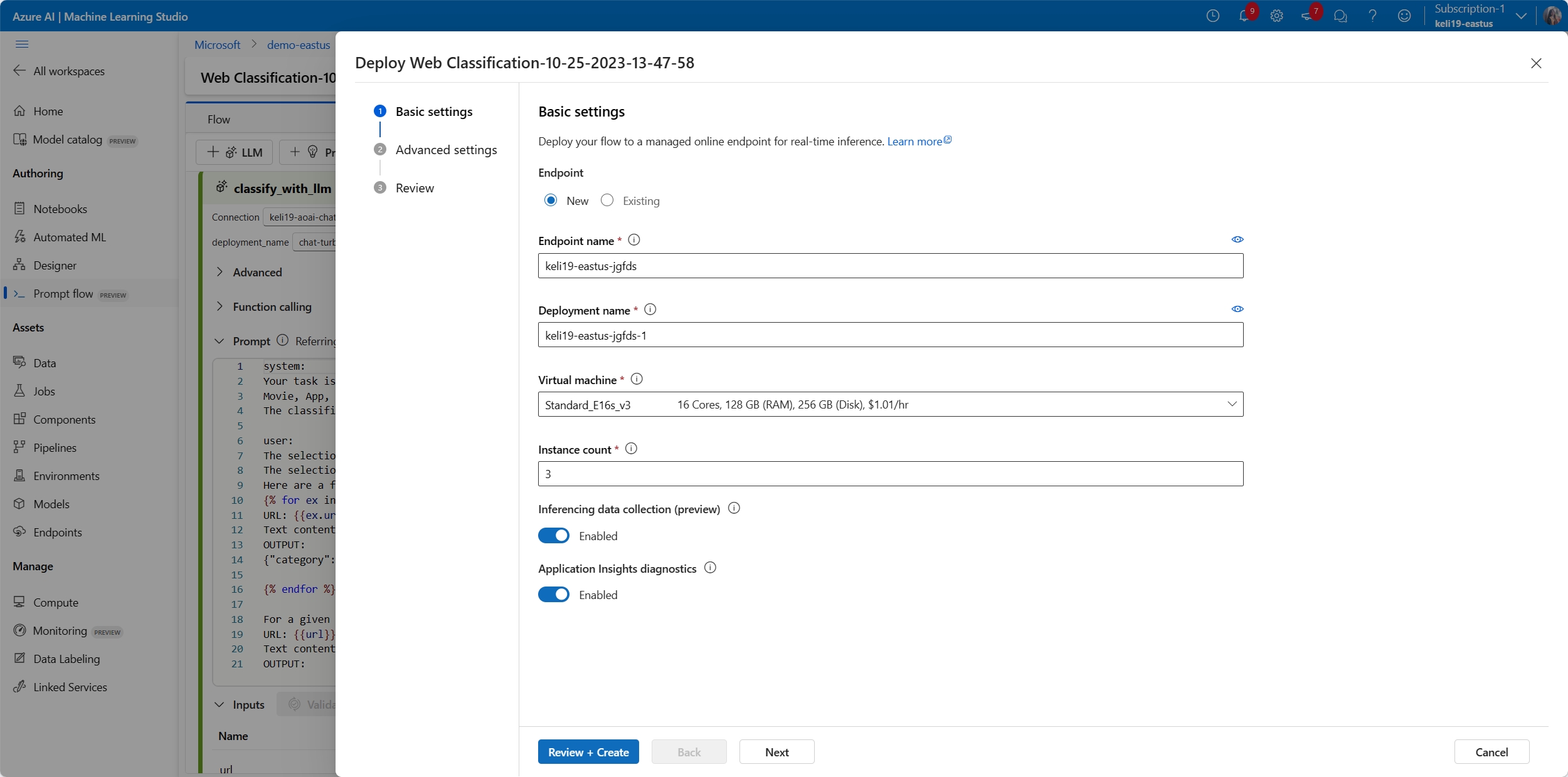 Screenshot of the deploy wizard on the endpoint page. 