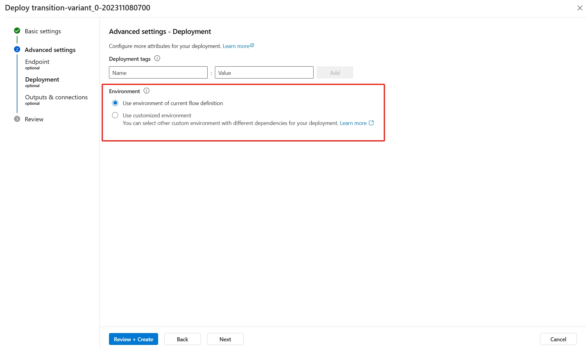 Screenshot of deployment environment. 
