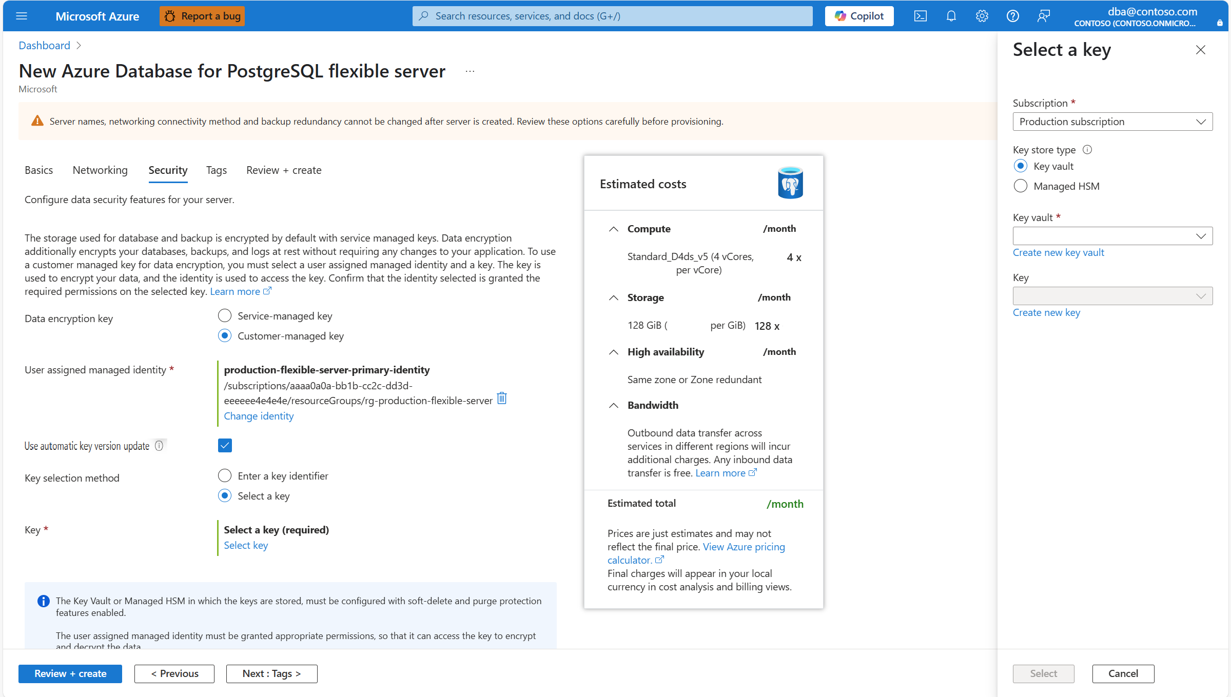 Screenshot that shows how to select the type of store that keeps the data encryption key.