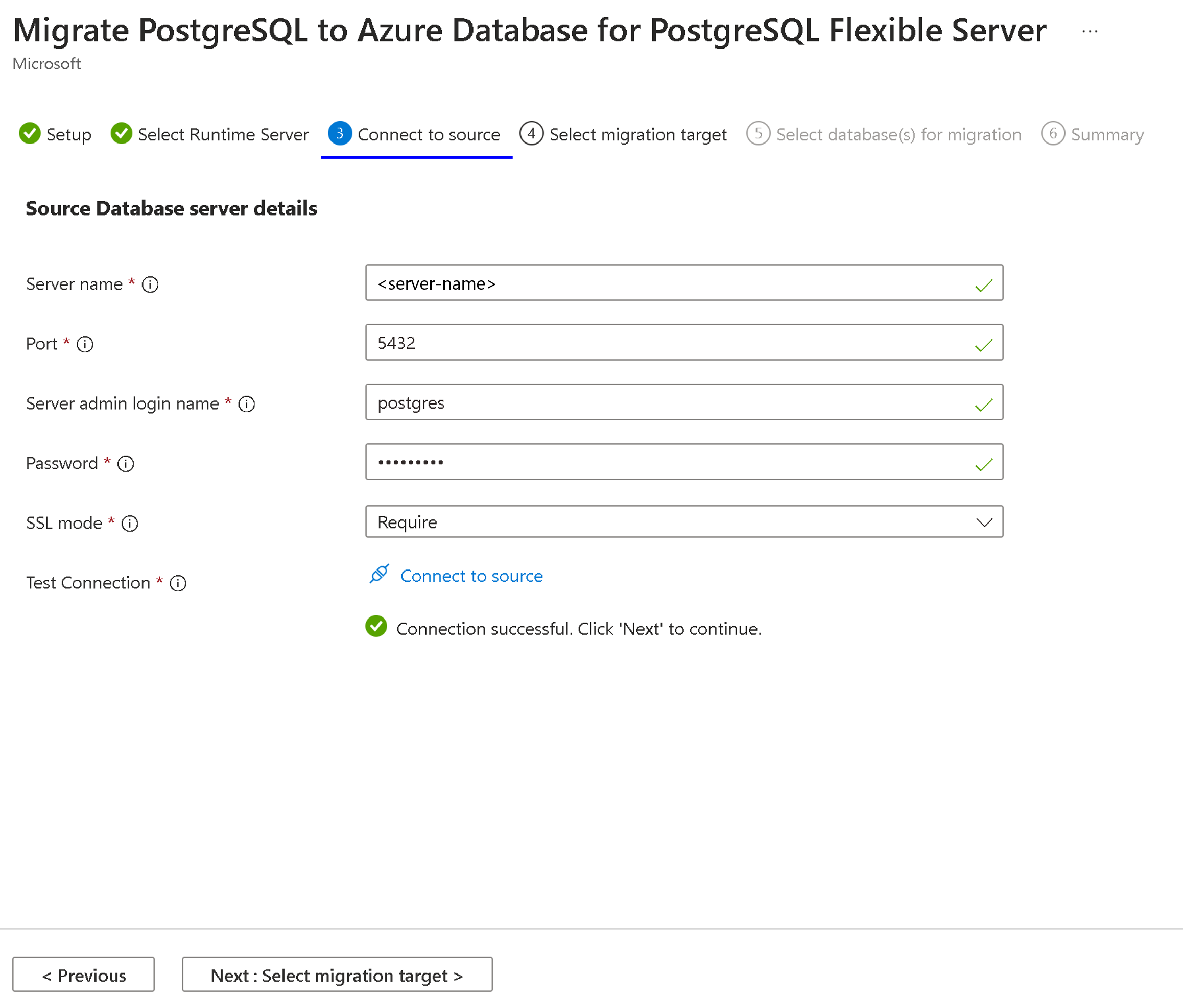 Screenshot of the Connect to source tab.