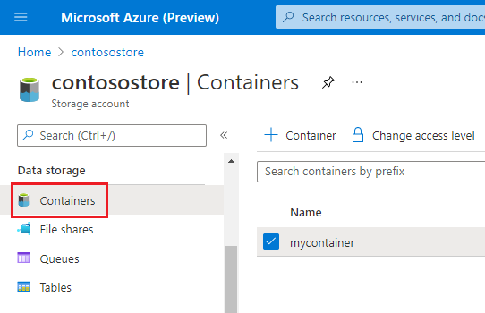___location of storage account containers in the Azure portal