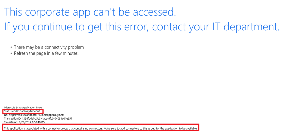 Screenshot that shows an example of a gateway time-out error.