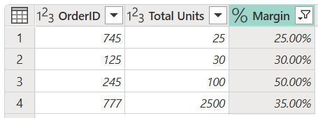 Screenshot of the sample table after the sample parameter is used as a transformation argument.