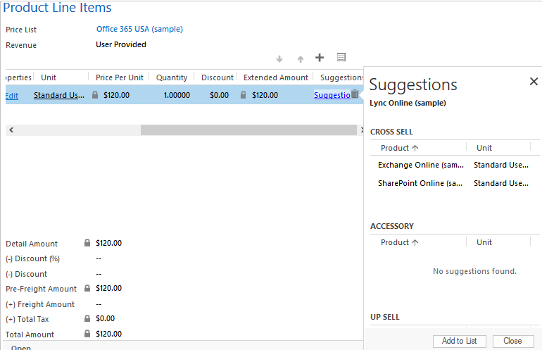 Product suggestions an opportunity in Dynamics 365